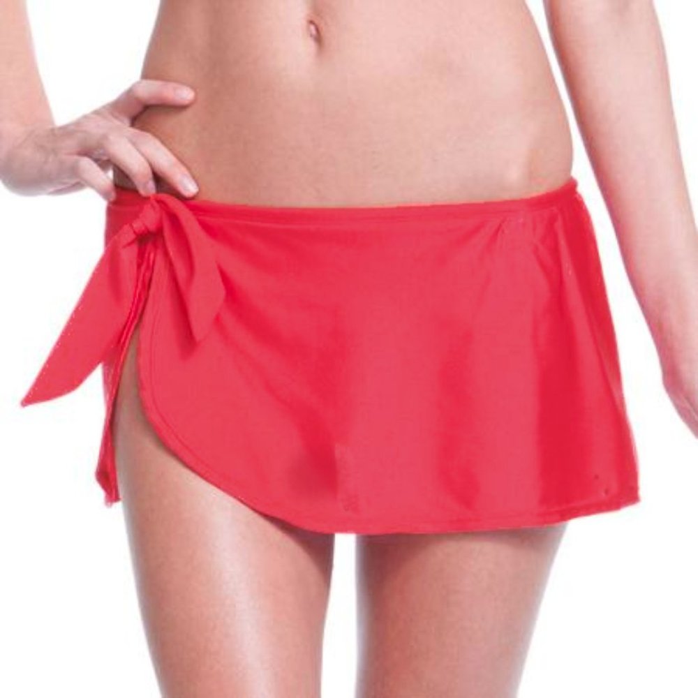 L Swim bottom w Sarong Skirted Coral Shimmer LARGE 12 14 NEW